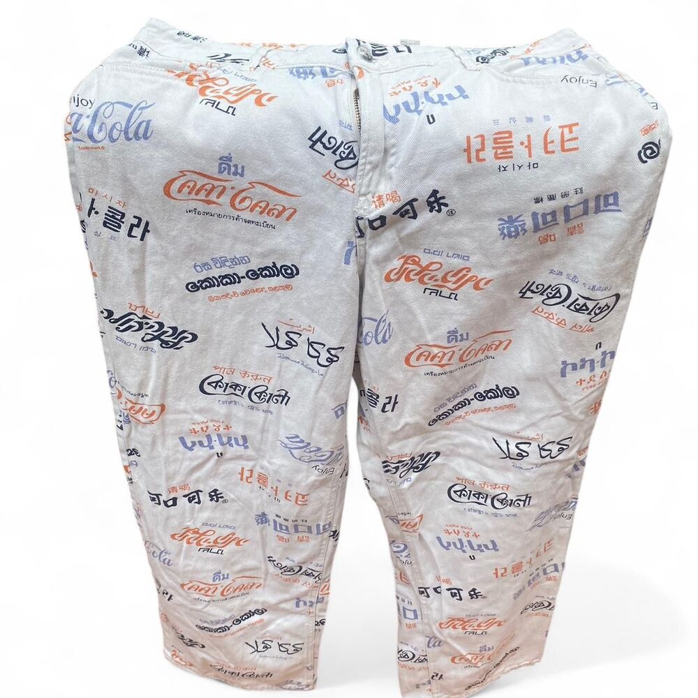 H&M Coca Cola Print AOP  Y2K Graphic White Denim